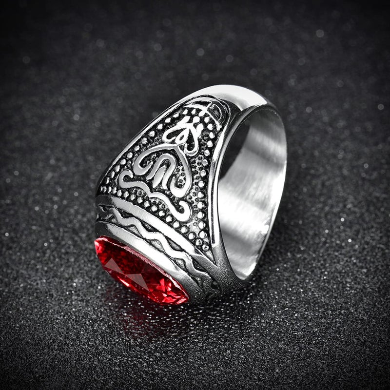 MASOP Statement Stainless Steel Jewelry Ring with Red Ruby Garnet Color Stone - Image 4